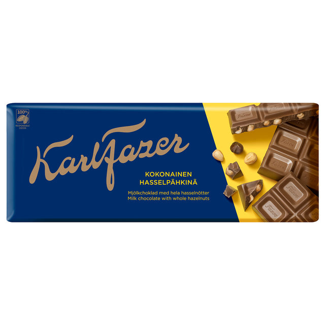 Karl Fazer Mjölkchoklad med hela hasselnötter 200 g - Fazer Store