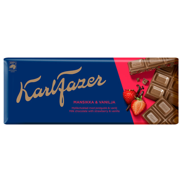 Karl Fazer Mjölkchoklad med jordgubbar och vanilj 190 g - Fazer Store
