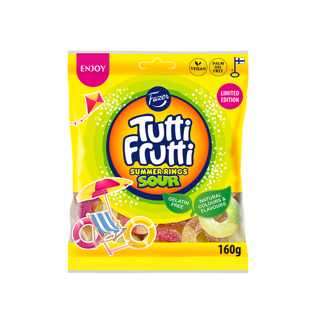 Fazer Tutti Frutti Summer Rings Sour godispåse 160g - Fazer Store