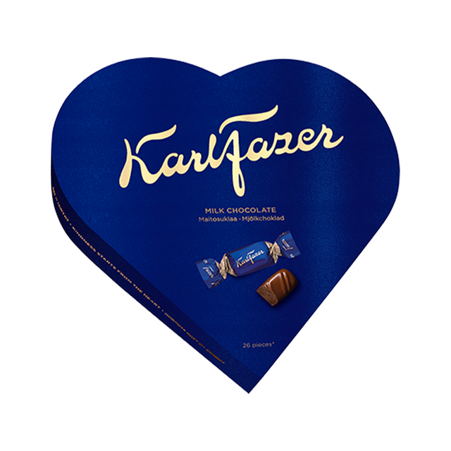 Karl Fazer 195 g mjölkchoklad praliner i hjärtformad ask