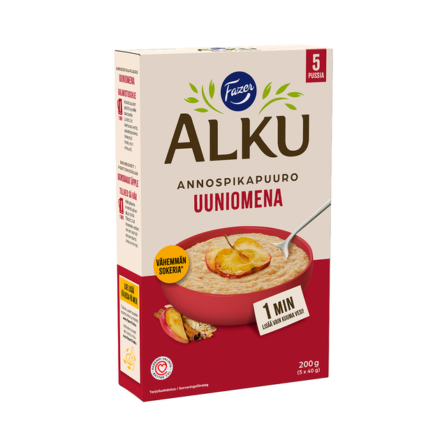 Fazer Alku (5 x 40 g) Ugnsbakat äpple snabbgröt i portionspåsar 200 g