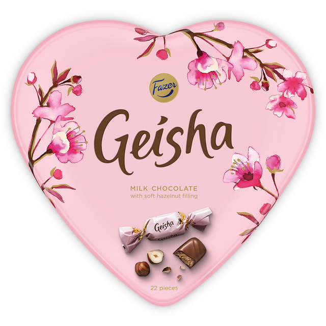 Geisha hjärta 158 g i vacker plåtask - Fazer Store