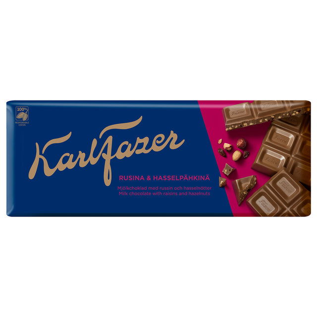 Karl Fazer Mjölkchoklad med russin & hasselnötter 200 g chokladkaka