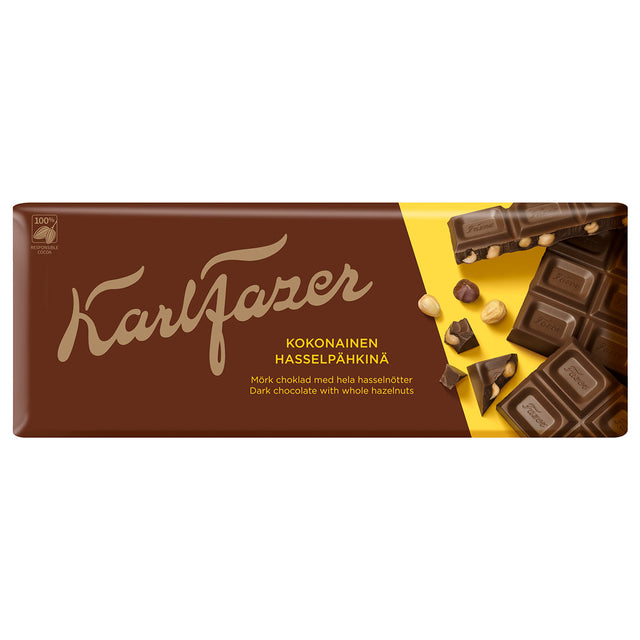 Karl Fazer Mörk choklad med hela hasselnötter 200 g - Fazer Store