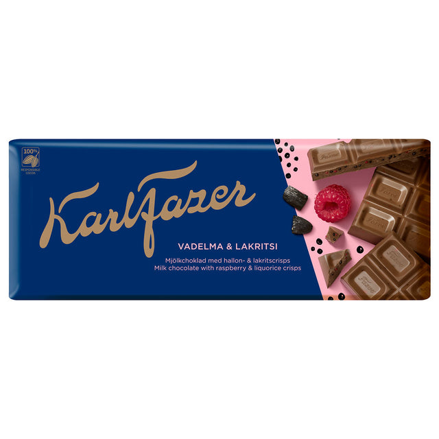 Karl Fazer Lakrits & hallon mjölkchoklad 200 g - Fazer Store